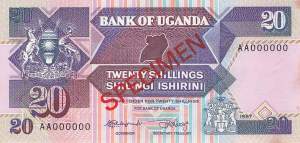 Uganda 20 Shilling 1987 p.29a Specimen XF